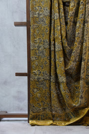 Olive Yellow HBP Cotton Silk Saree With Maheshwari Border - SROYCSS1024