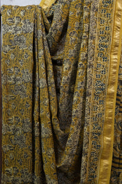 Olive Yellow HBP Cotton Silk Saree With Maheshwari Border - SROYCSS1024