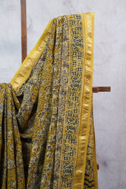 Olive Yellow HBP Cotton Silk Saree With Maheshwari Border - SROYCSS1024