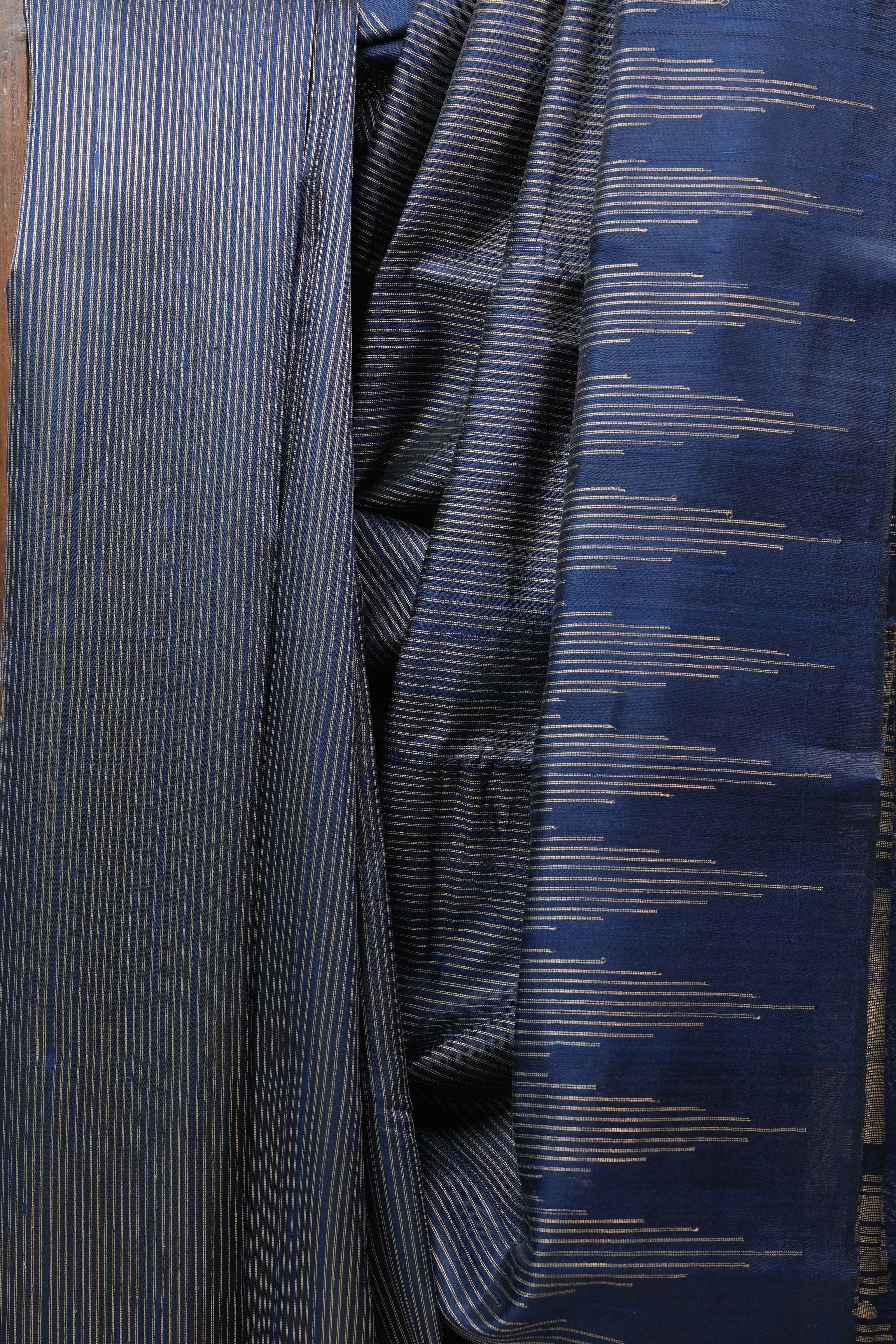 Navy Blue Raw Silk Saree - SRNBRSS704