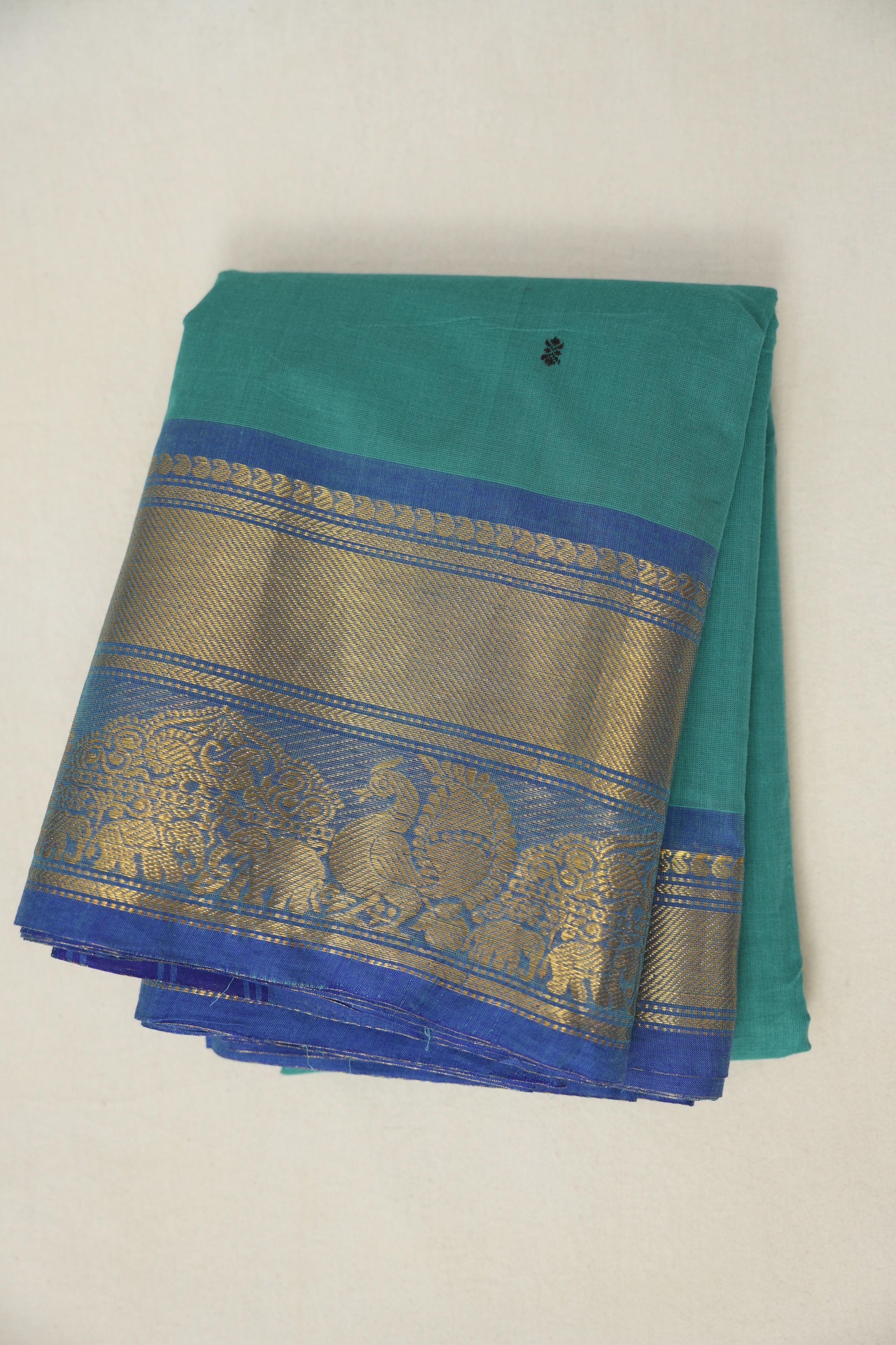 Turquoise Kanchi Cotton Saree - SRTKCS1384