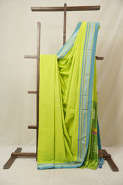 Neon Green Cotton IIkal Saree With Chikki Border (DEFECT) - SRNGCIS107-PI