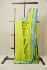 Neon Green Cotton IIkal Saree With Chikki Border (DEFECT) - SRNGCIS107-PI