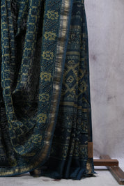 Dark Teal Blue HBP Cotton Silk Saree With Maheshwari Border - SRDTBCSS1004