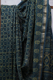 Dark Teal Blue HBP Cotton Silk Saree With Maheshwari Border - SRDTBCSS1004