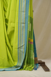 Neon Green Cotton IIkal Saree With Chikki Border (DEFECT) - SRNGCIS107-PI