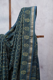 Dark Teal Blue HBP Cotton Silk Saree With Maheshwari Border - SRDTBCSS1004