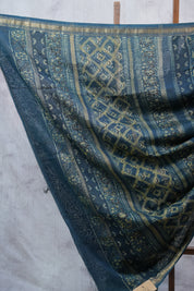 Dark Teal Blue HBP Cotton Silk Saree With Maheshwari Border - SRDTBCSS1004