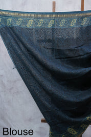 Dark Teal Blue HBP Cotton Silk Saree With Maheshwari Border - SRDTBCSS1004