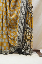 Mustard Yellow HBP Cotton Saree - SRMYCS2550