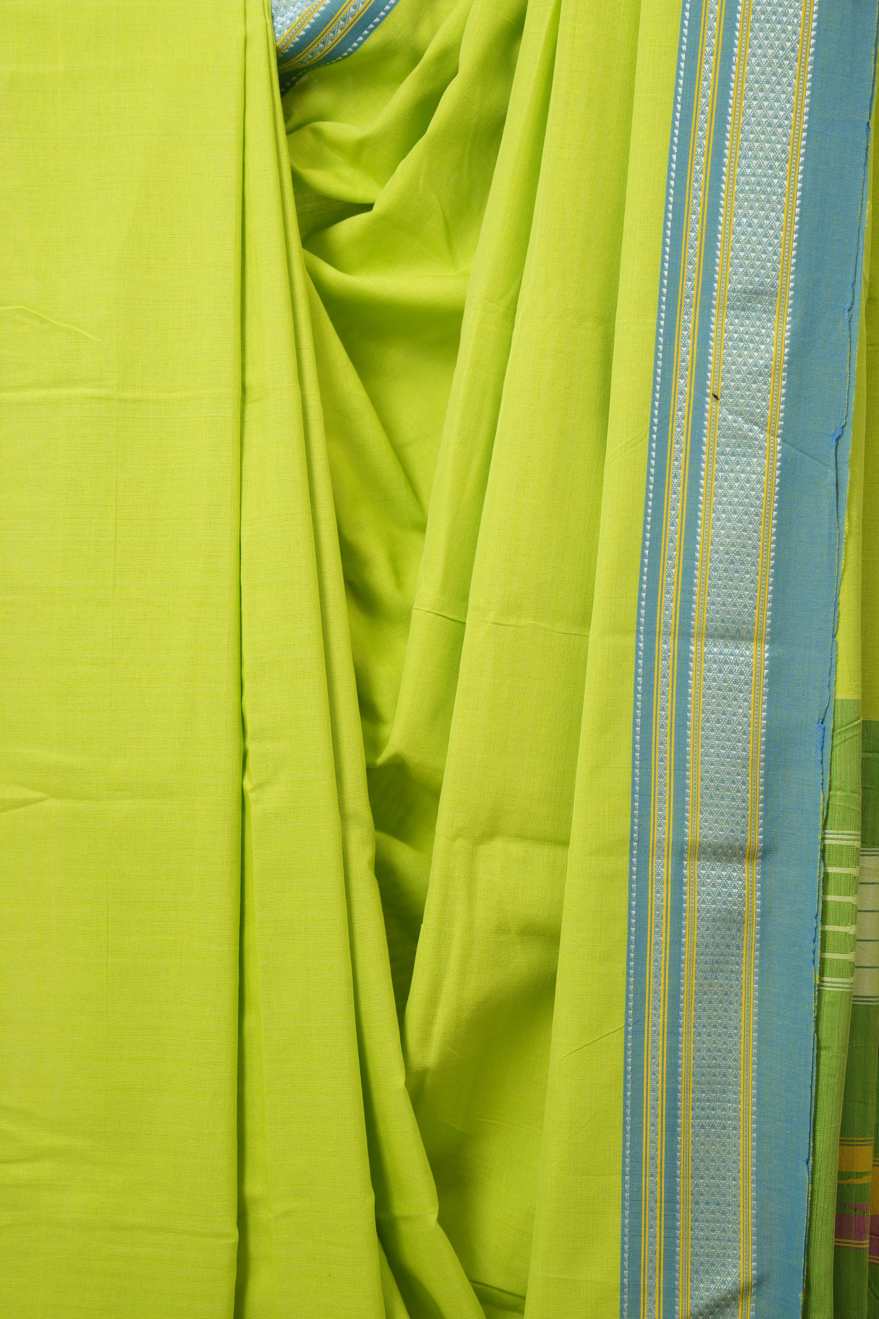 Neon Green Cotton IIkal Saree With Chikki Border (DEFECT) - SRNGCIS107-PI