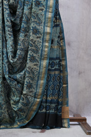 Blue HBP Cotton Silk Saree With Maheshwari Border - SRBCSS1035