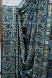 Blue HBP Cotton Silk Saree With Maheshwari Border - SRBCSS1035