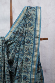 Blue HBP Cotton Silk Saree With Maheshwari Border - SRBCSS1035