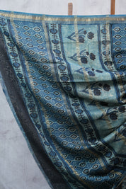 Blue HBP Cotton Silk Saree With Maheshwari Border - SRBCSS1035