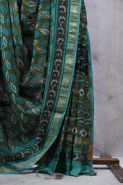 Green HBP Cotton Silk Saree With Maheshwari Border - SRGCSS1041
