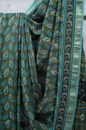 Green HBP Cotton Silk Saree With Maheshwari Border - SRGCSS1041