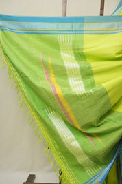 Neon Green Cotton IIkal Saree With Chikki Border (DEFECT) - SRNGCIS107-PI