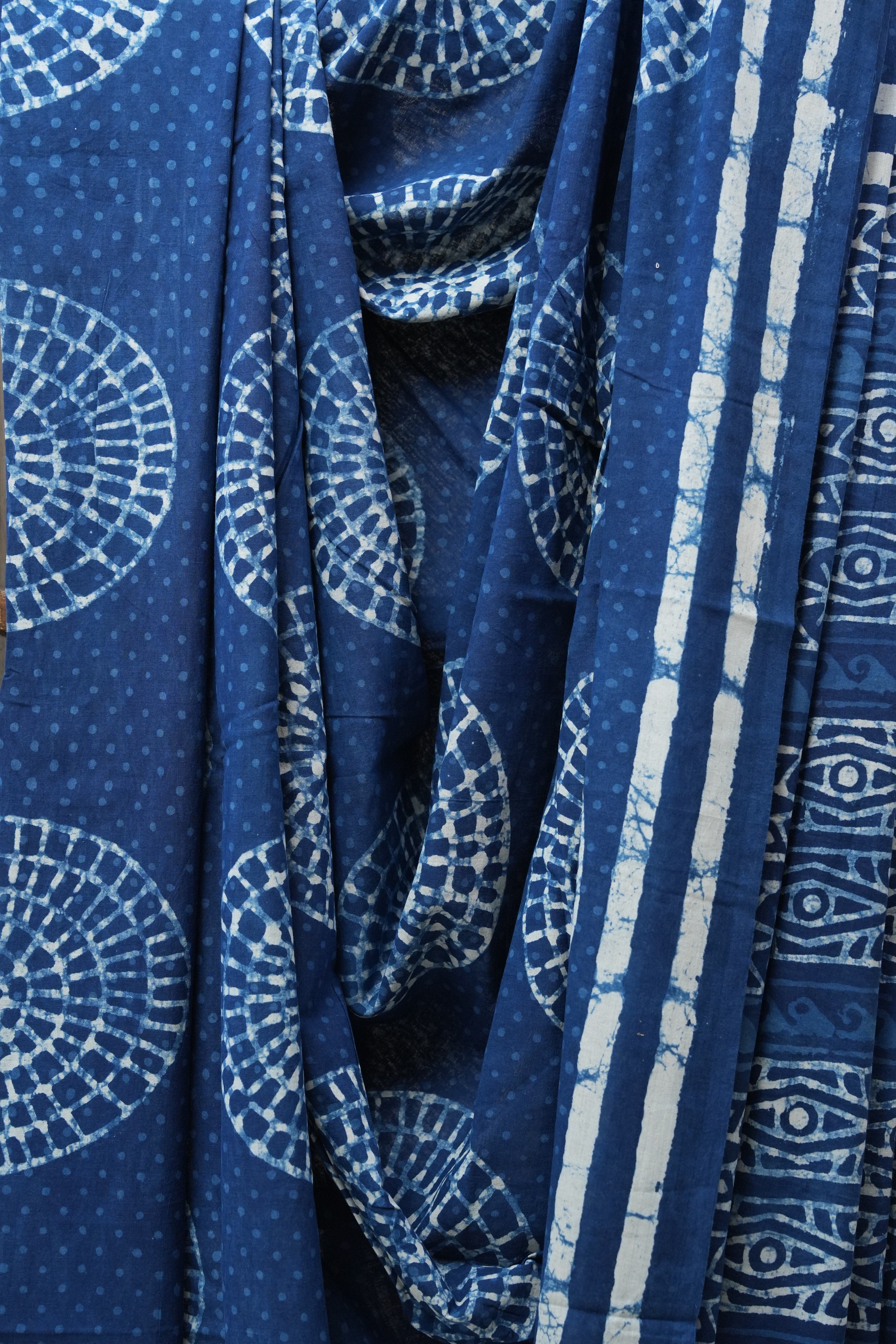 Indigo HBP Cotton Saree - SRICS2636