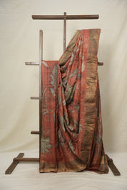 Peach Printed Tussar Silk Saree - SRPPTSS021