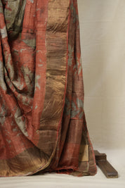 Peach Printed Tussar Silk Saree - SRPPTSS021