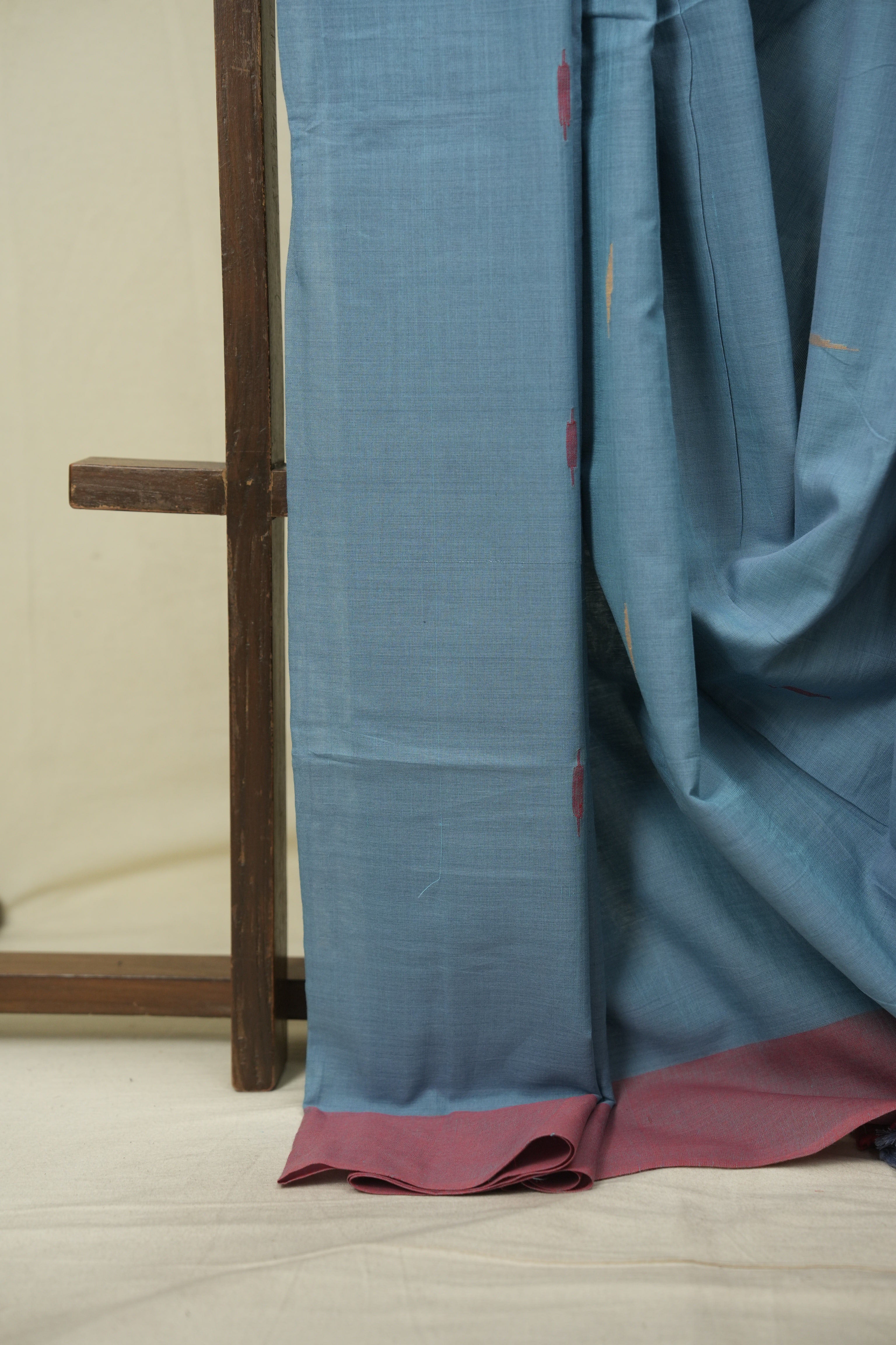 Powder Blue Cotton Ilkal Saree - SRBCIS1054