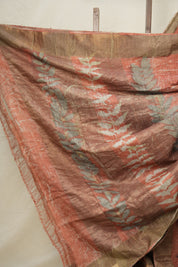 Peach Printed Tussar Silk Saree - SRPPTSS021
