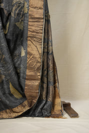 Cobalt Grey Printed Tussar Silk Saree - SRCGPTSS020
