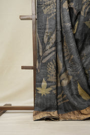 Cobalt Grey Printed Tussar Silk Saree - SRCGPTSS020