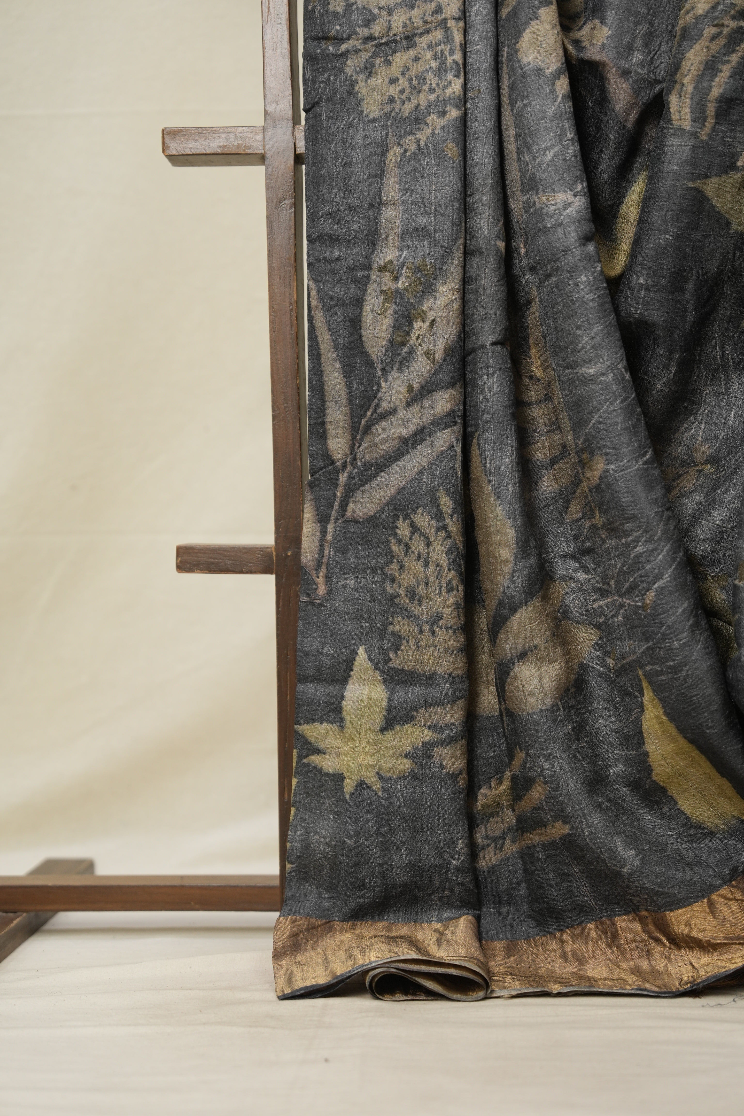 Cobalt Grey Printed Tussar Silk Saree - SRCGPTSS020