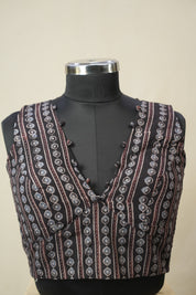 Black HBP V-Neck Ajrakh Cotton Blouse - SRBACB64