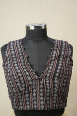Black HBP V-Neck Ajrakh Cotton Blouse - SRBACB64