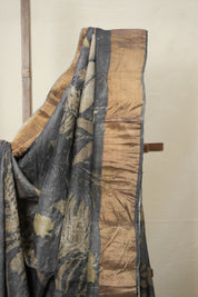 Cobalt Grey Printed Tussar Silk Saree - SRCGPTSS020