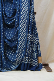 Indigo HBP Cotton Saree - SRICS2579
