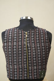 Black HBP V-Neck Ajrakh Cotton Blouse - SRBACB64