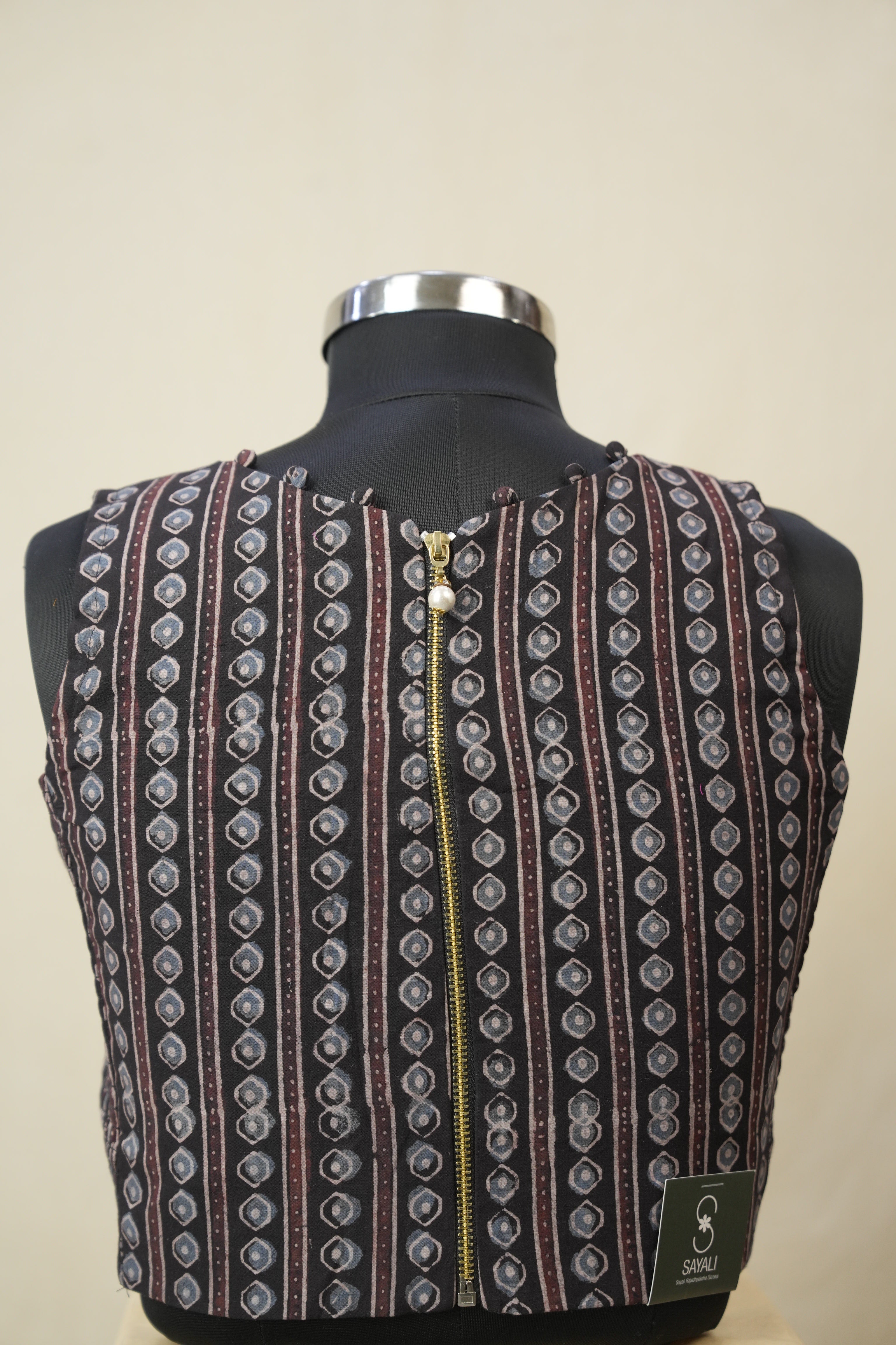 Black HBP V-Neck Ajrakh Cotton Blouse - SRBACB64