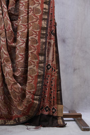 Cream-Peach HBP Cotton Silk Saree With Maheshwari Border - SRCPCSS1014