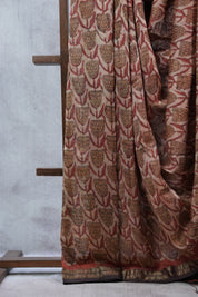 Cream-Peach HBP Cotton Silk Saree With Maheshwari Border - SRCPCSS1014