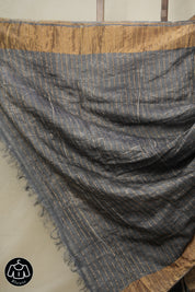 Cobalt Grey Printed Tussar Silk Saree - SRCGPTSS020