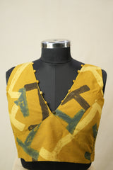 Mustard Gold HBP V-Neck Ajrakh Cotton Blouse - SRMGACB60