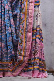 Blue HBP Cotton Silk Saree With Maheshwari Border - SRBCSS1030