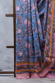 Blue HBP Cotton Silk Saree With Maheshwari Border - SRBCSS1030