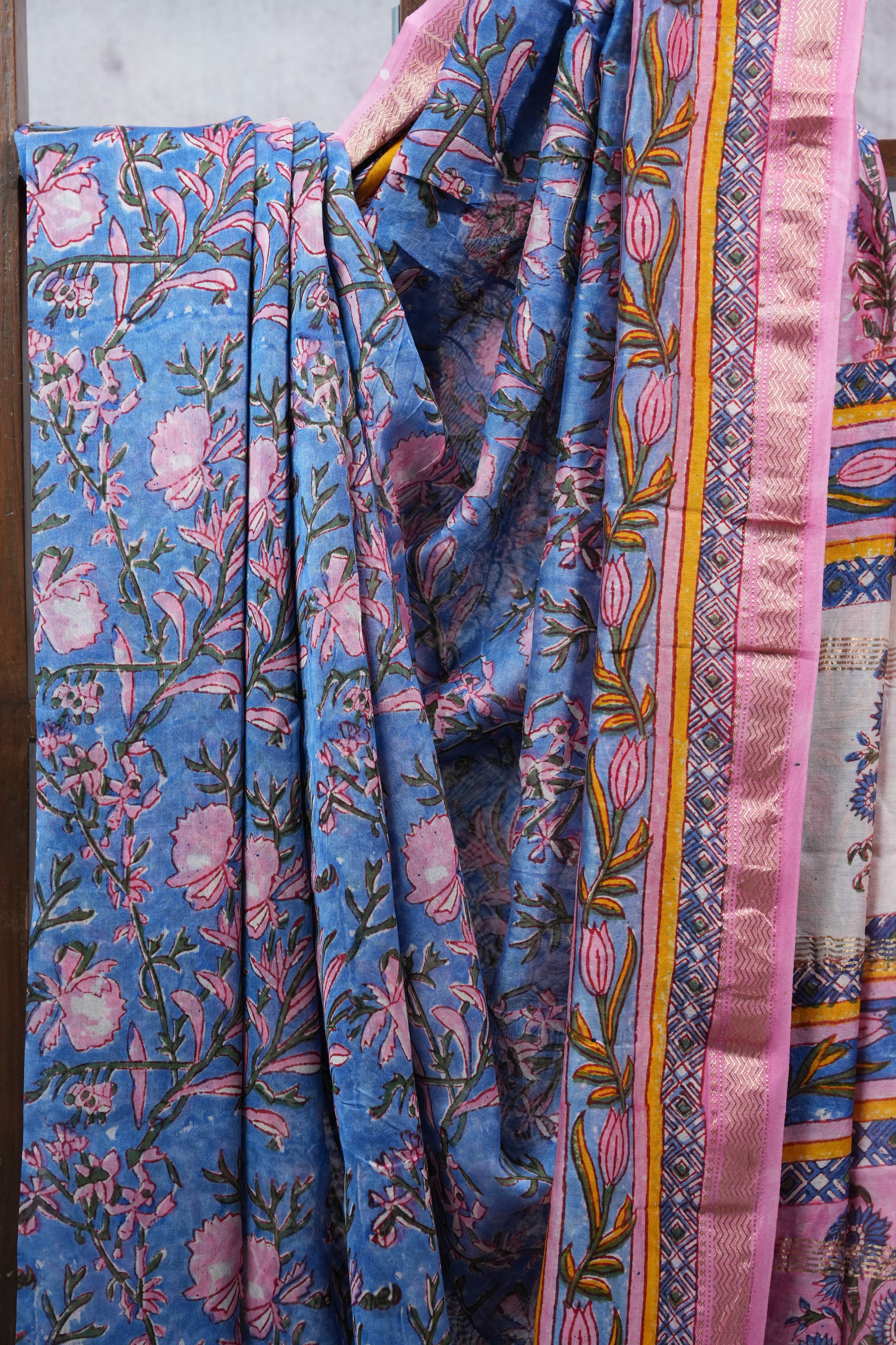 Blue HBP Cotton Silk Saree With Maheshwari Border - SRBCSS1030