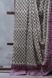 White HBP Cotton Silk Saree With Maheshwari Border - SRWCSS1031