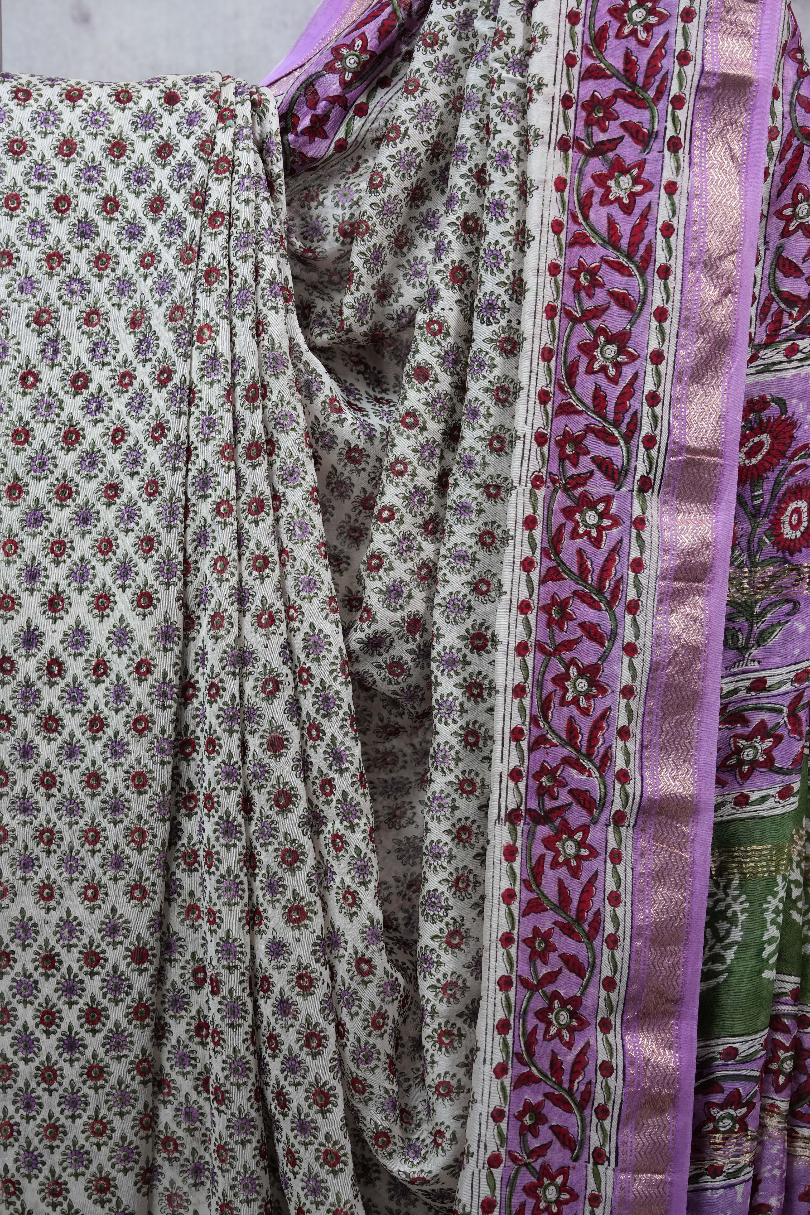 White HBP Cotton Silk Saree With Maheshwari Border - SRWCSS1031