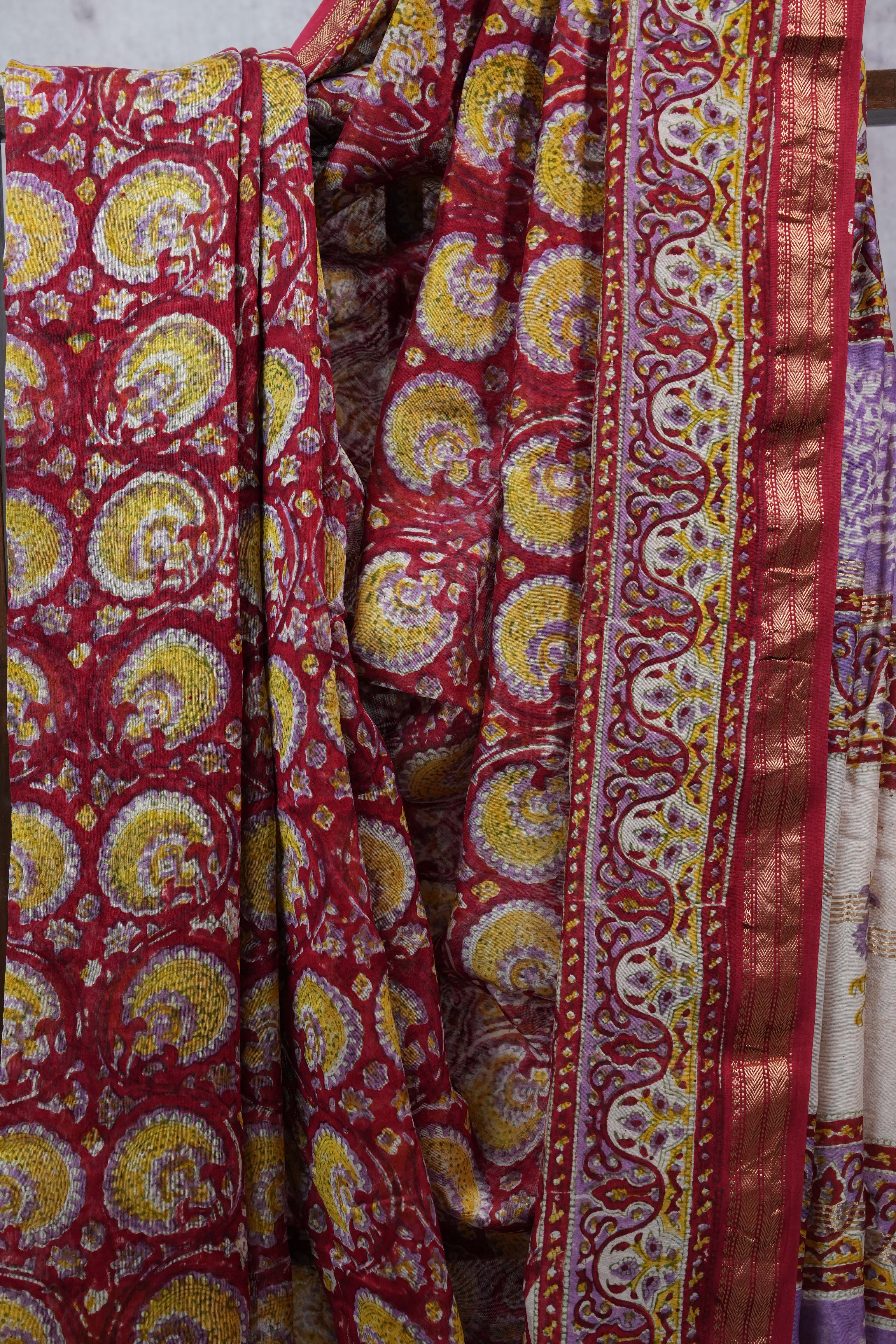 Red HBP Cotton Silk Saree With Maheshwari Border - SRRCSS1033