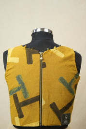 Mustard Gold HBP V-Neck Ajrakh Cotton Blouse - SRMGACB60