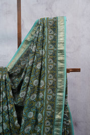 Green HBP Cotton Silk Saree With Maheshwari Border - SRGCSS1051