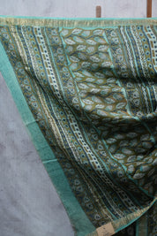 Green HBP Cotton Silk Saree With Maheshwari Border - SRGCSS1051