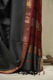 Grey-Black Maheshwari Saree - SRGBMS1343